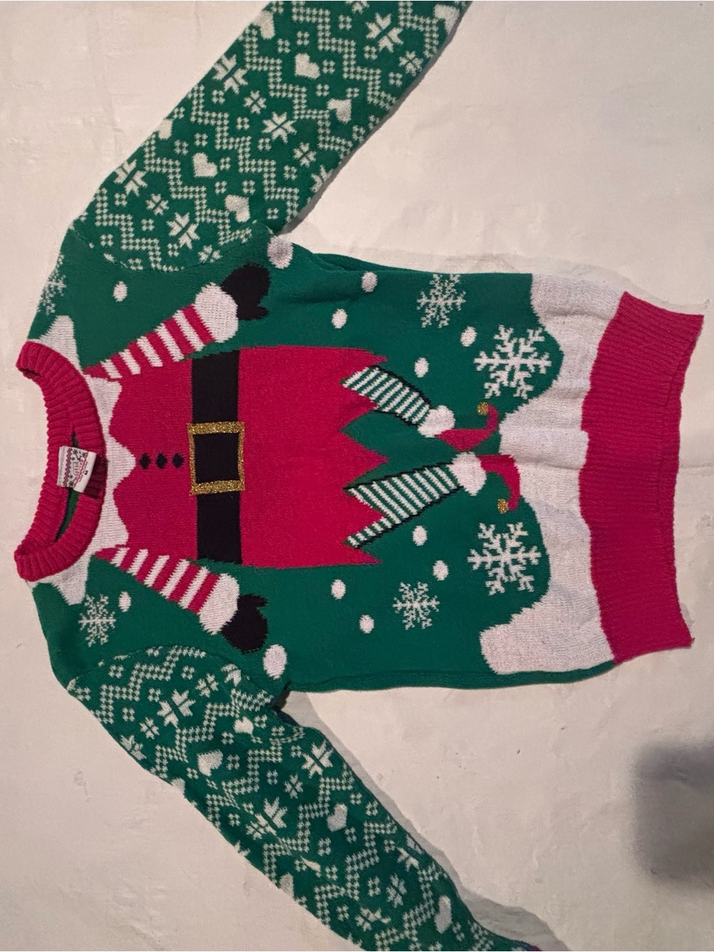 Green & Pink Holiday Elf Sweater - Women's Festive Knit